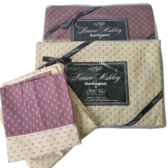 Vintage Laura Ashley Sanford Court Full Sheet Set Flat Fitted Pillowcases NOS - Picture 1 of 11